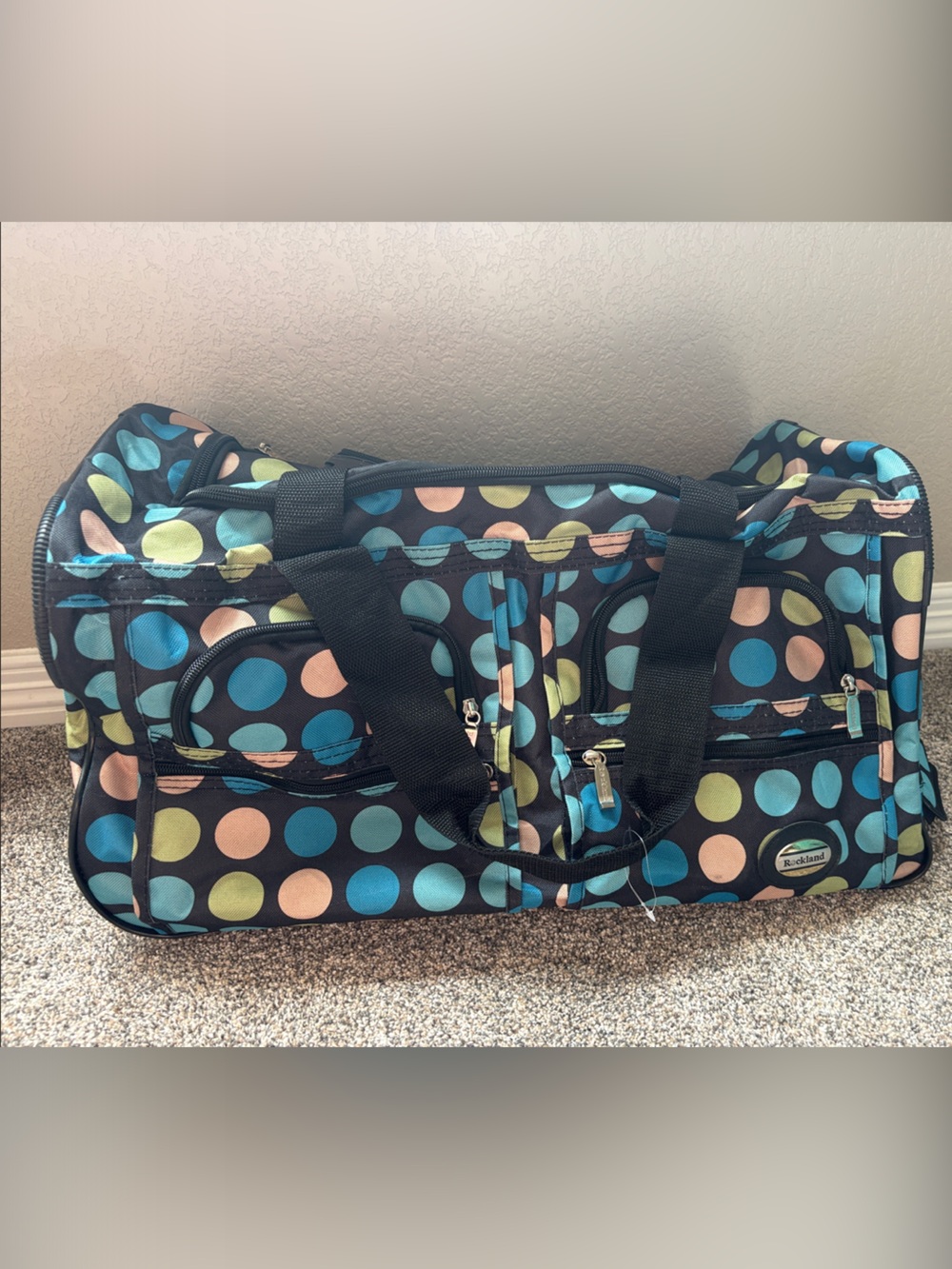 Polka Dot Travel Duffel Bag - Blue/Teal/Peach